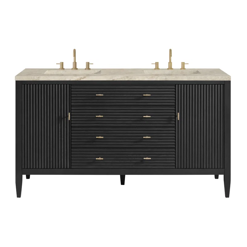 Myrrin 60" Double Vanity, Carbon Oak, w/ 3 CM Tajnar Eclos Top