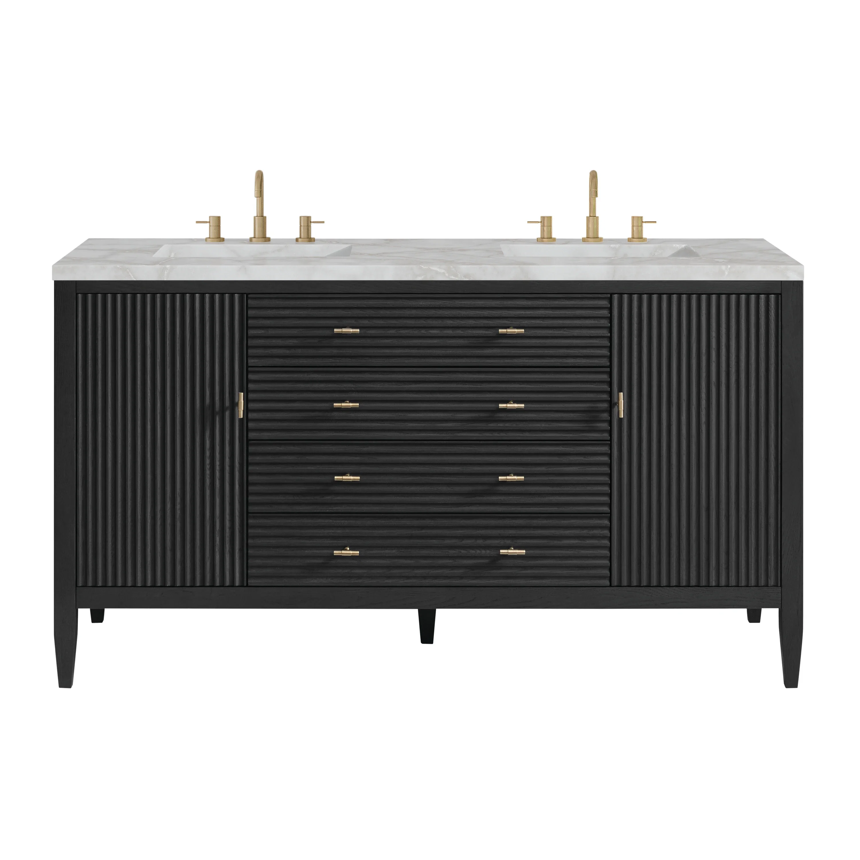 Myrrin 60" Double Vanity, Carbon Oak w/ 3 CM Victorian Silver Silestone Top
