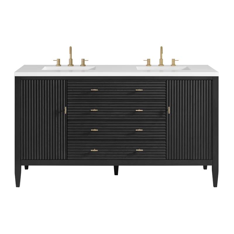 Myrrin 60" Double Vanity, Carbon Oak w/ 3 CM White Zeus Silestone Top