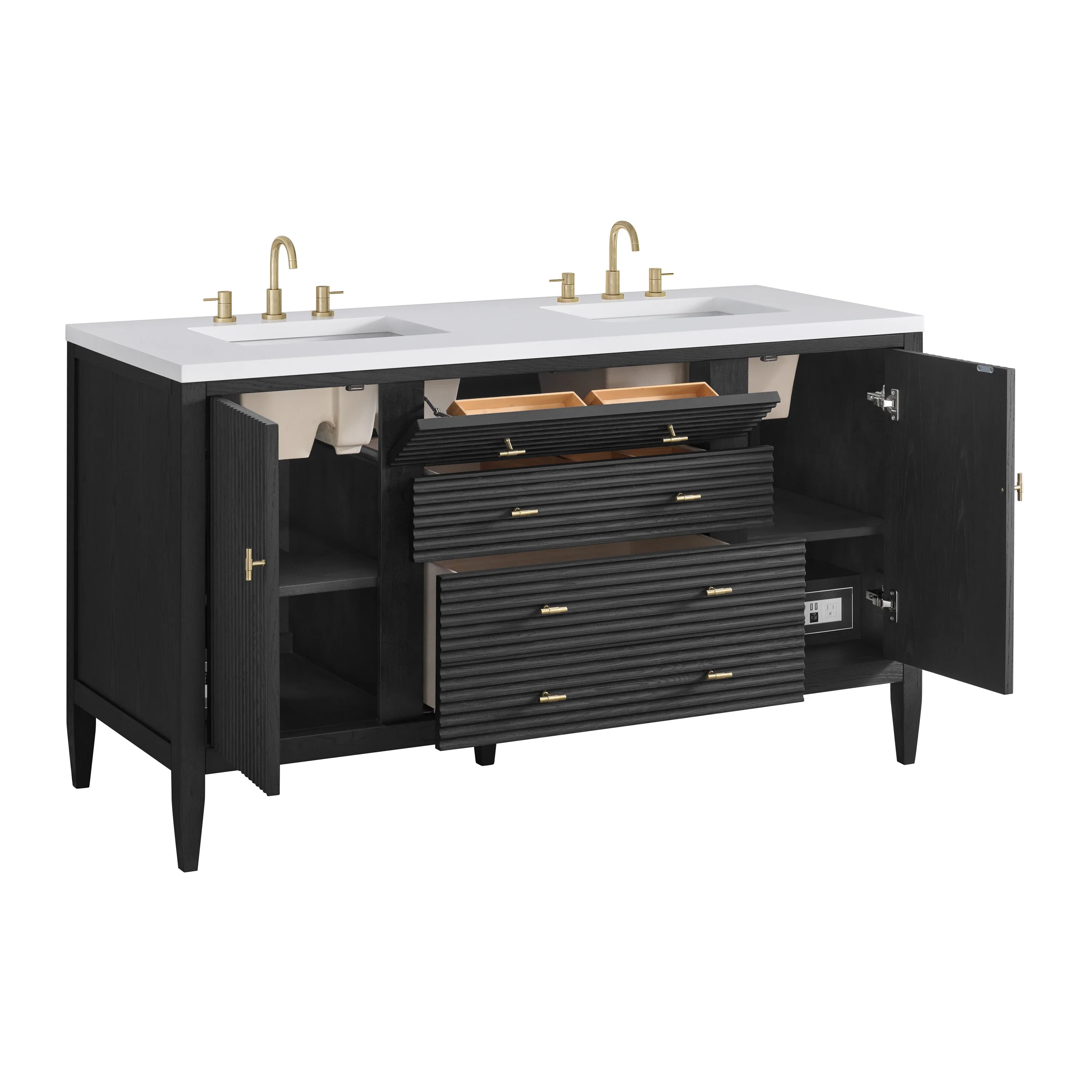 Myrrin 60" Double Vanity, Carbon Oak w/ 3 CM White Zeus Silestone Top