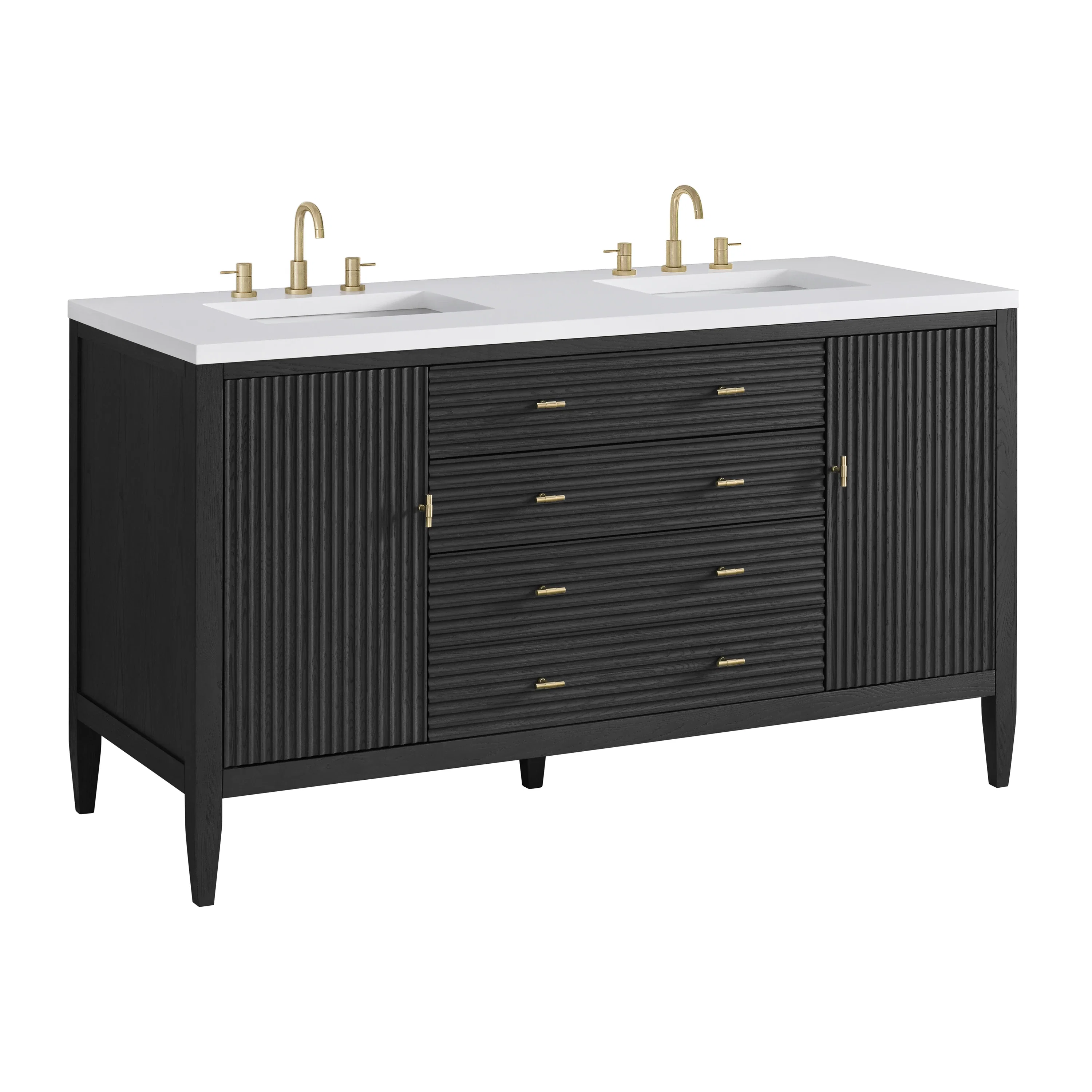 Myrrin 60" Double Vanity, Carbon Oak w/ 3 CM White Zeus Silestone Top