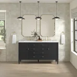 Myrrin 60" Double Vanity, Carbon Oak w/ 3 CM White Zeus Silestone Top