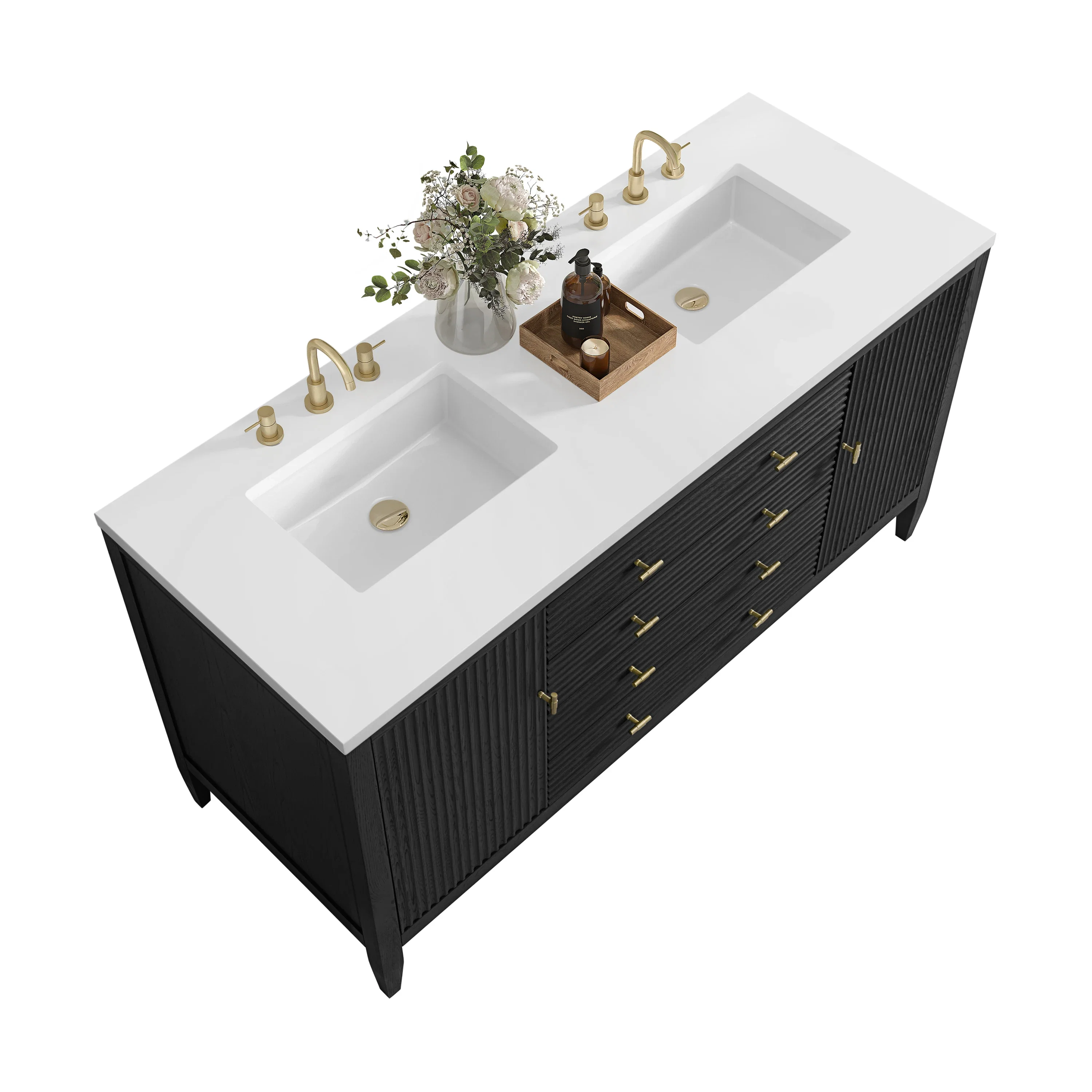 Myrrin 60" Double Vanity, Carbon Oak w/ 3 CM White Zeus Silestone Top