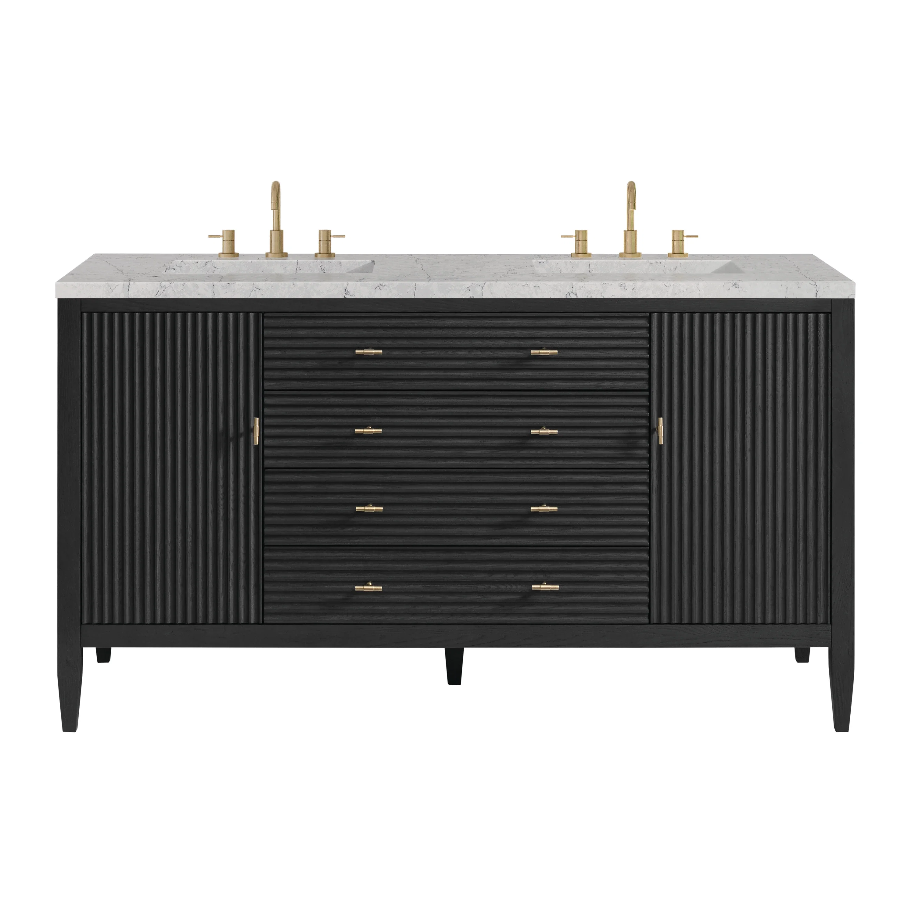 Myrrin 60" Double Vanity, Carbon Oak w/ 3 CM Eternal Jasmine Pearl Silestone Top w/FreePower Wireless Charger