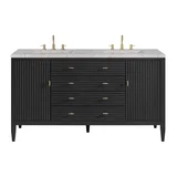 Myrrin 60" Double Vanity, Carbon Oak w/ 3 CM Eternal Jasmine Pearl Silestone Top w/FreePower Wireless Charger