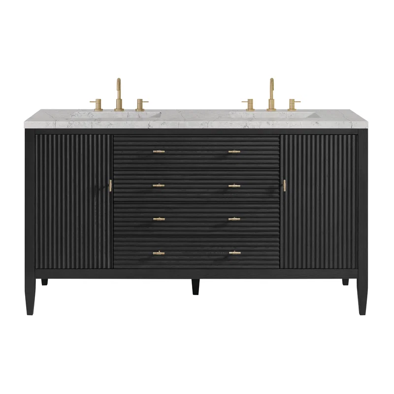 Myrrin 60" Double Vanity, Carbon Oak w/ 3 CM Eternal Jasmine Pearl Silestone Top w/FreePower Wireless Charger