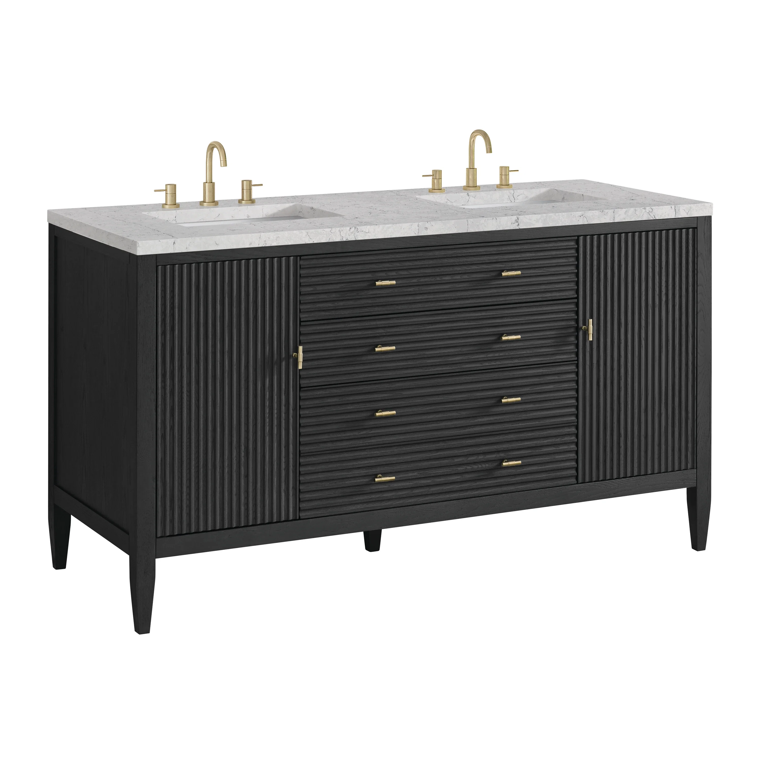 Myrrin 60" Double Vanity, Carbon Oak w/ 3 CM Eternal Jasmine Pearl Silestone Top w/FreePower Wireless Charger