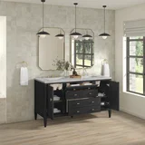 Myrrin 60" Double Vanity, Carbon Oak w/ 3 CM Eternal Jasmine Pearl Silestone Top w/FreePower Wireless Charger