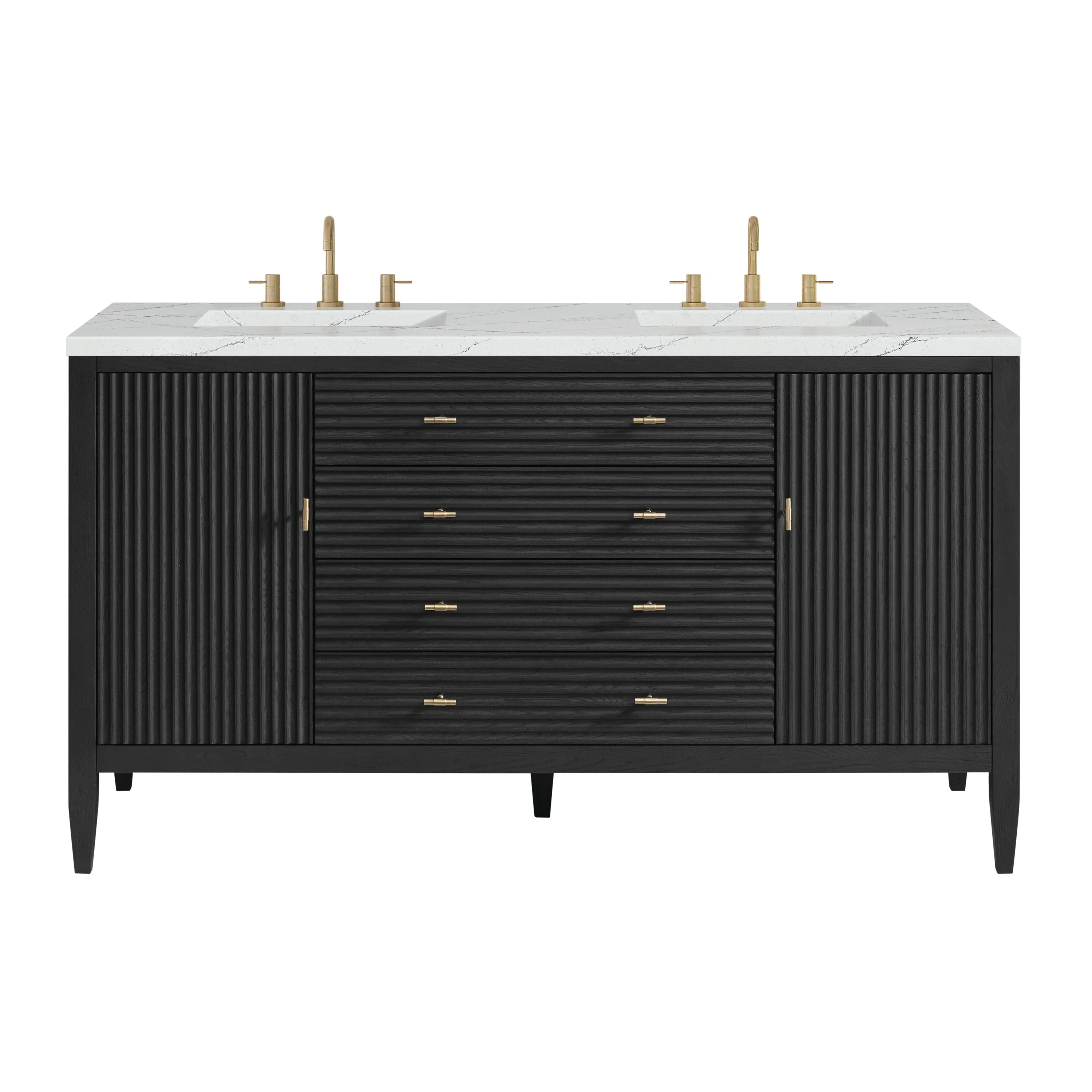 Myrrin 60" Double Vanity, Carbon Oak w/ 3 CM Ethereal Noctis Silestone Top w/FreePower Wireless Charger
