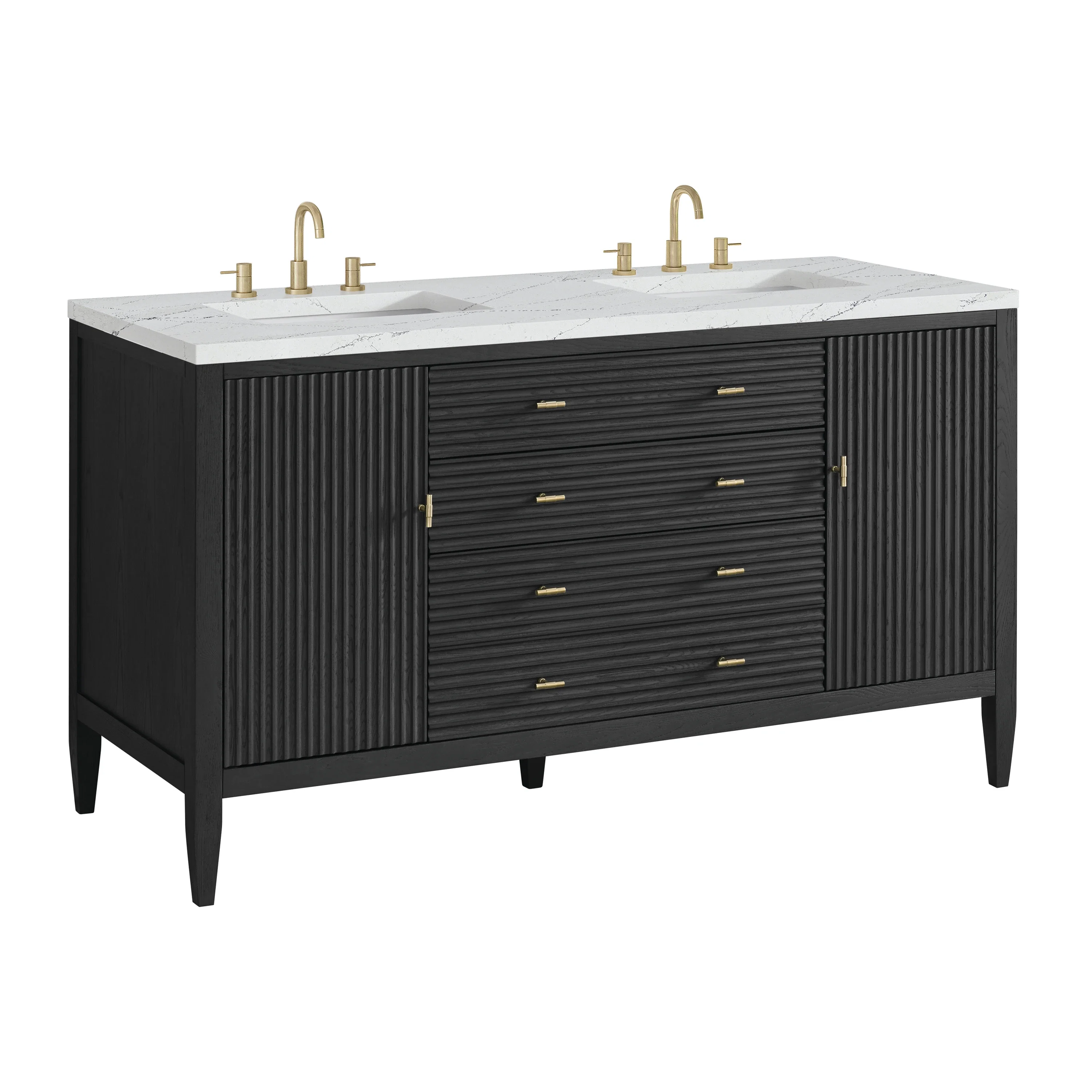 Myrrin 60" Double Vanity, Carbon Oak w/ 3 CM Ethereal Noctis Silestone Top w/FreePower Wireless Charger