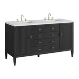 Myrrin 60" Double Vanity, Carbon Oak w/ 3 CM Ethereal Noctis Silestone Top w/FreePower Wireless Charger