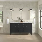 Myrrin 60" Double Vanity, Carbon Oak w/ 3 CM Ethereal Noctis Silestone Top w/FreePower Wireless Charger
