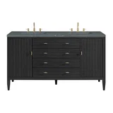 Myrrin 60" Double Vanity, Carbon Oak w/ 3 CM Parisien Bleu Silestone Top w/FreePower Wireless Charger