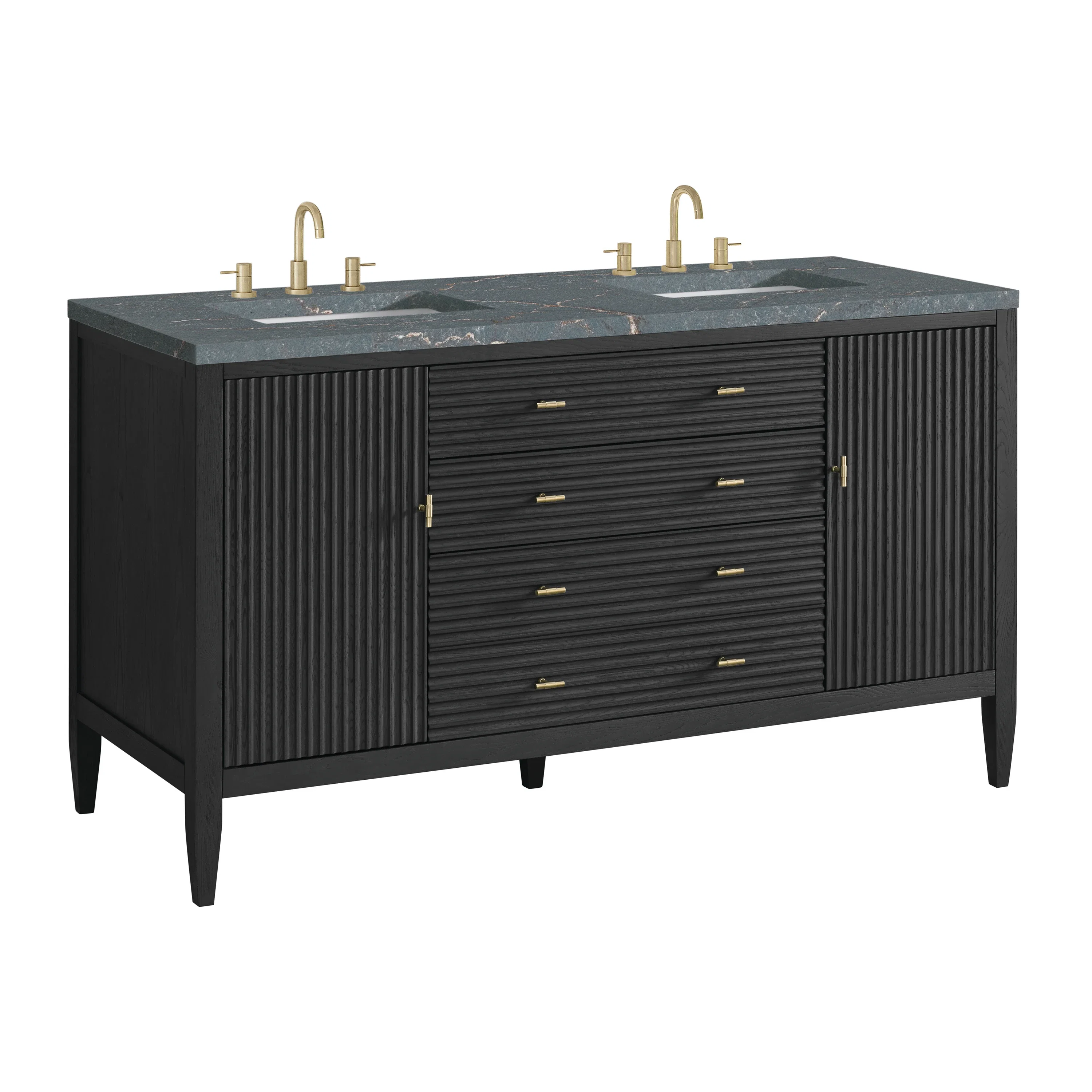 Myrrin 60" Double Vanity, Carbon Oak w/ 3 CM Parisien Bleu Silestone Top w/FreePower Wireless Charger