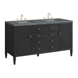 Myrrin 60" Double Vanity, Carbon Oak w/ 3 CM Parisien Bleu Silestone Top w/FreePower Wireless Charger