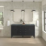 Myrrin 60" Double Vanity, Carbon Oak w/ 3 CM Parisien Bleu Silestone Top w/FreePower Wireless Charger