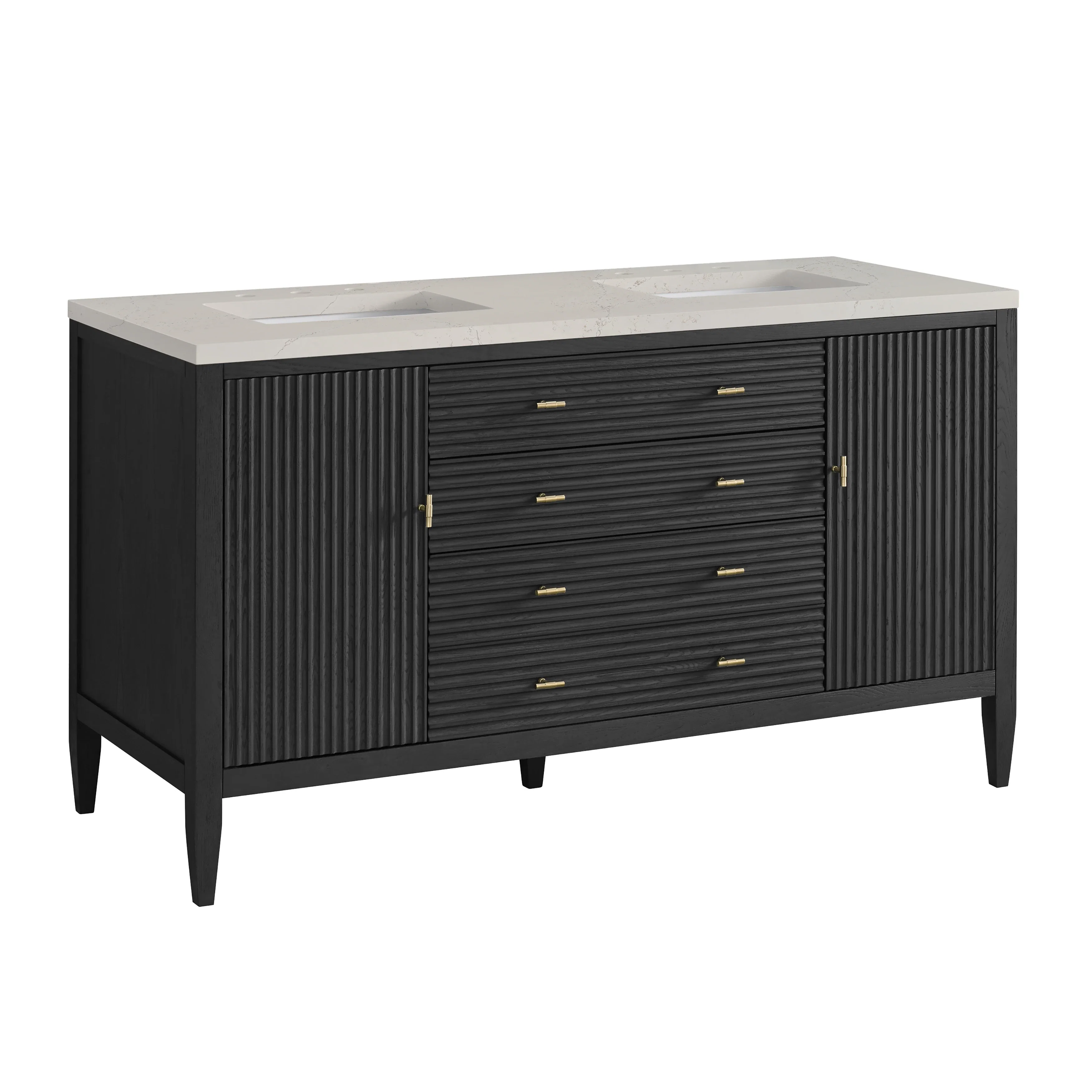 Myrrin 60" Double Vanity, Carbon Oak, w/ 3 CM Siberian Silestone Top w/FreePower Wireless Charger