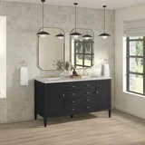 Myrrin 60" Double Vanity, Carbon Oak, w/ 3 CM Siberian Silestone Top w/FreePower Wireless Charger