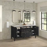Myrrin 60" Double Vanity, Carbon Oak, w/ 3 CM Siberian Silestone Top w/FreePower Wireless Charger
