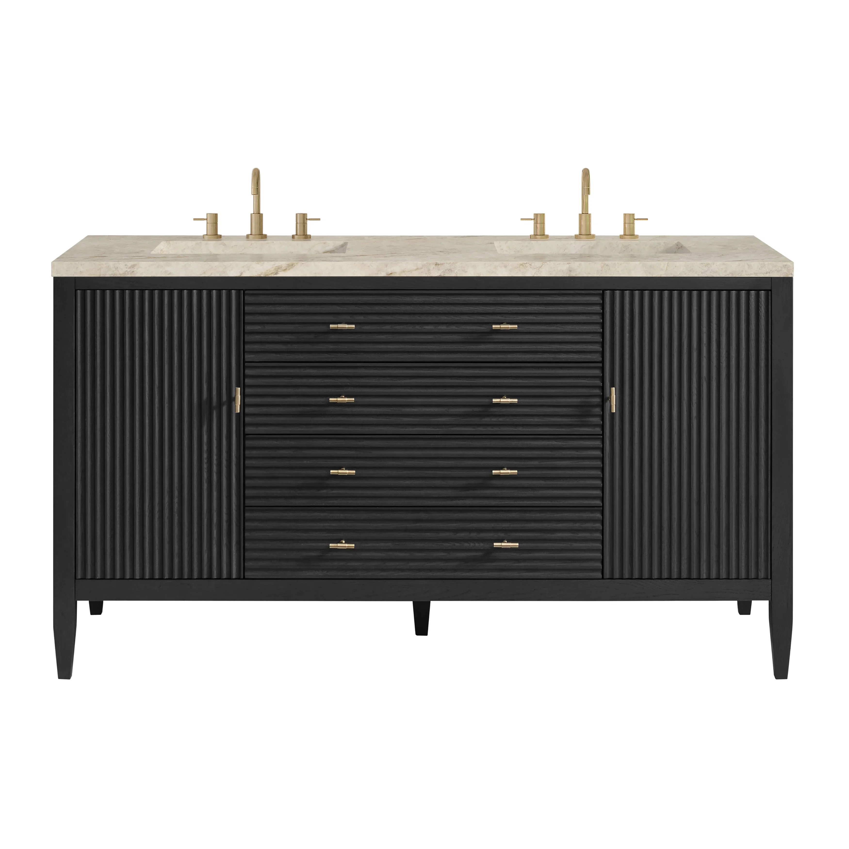 Myrrin 60" Double Vanity, Carbon Oak, w/ 3 CM Tajnar Eclos Top w/FreePower Wireless Charger