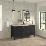Myrrin 60" Double Vanity, Carbon Oak, w/ 3 CM Tajnar Eclos Top w/FreePower Wireless Charger