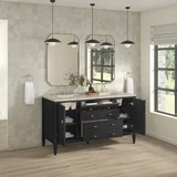 Myrrin 60" Double Vanity, Carbon Oak, w/ 3 CM Tajnar Eclos Top w/FreePower Wireless Charger