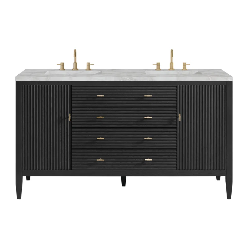 Myrrin 60" Double Vanity, Carbon Oak w/ 3 CM Victorian Silver Silestone Top w/FreePower Wireless Charger