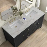 Myrrin 60" Double Vanity, Carbon Oak w/ 3 CM Victorian Silver Silestone Top w/FreePower Wireless Charger