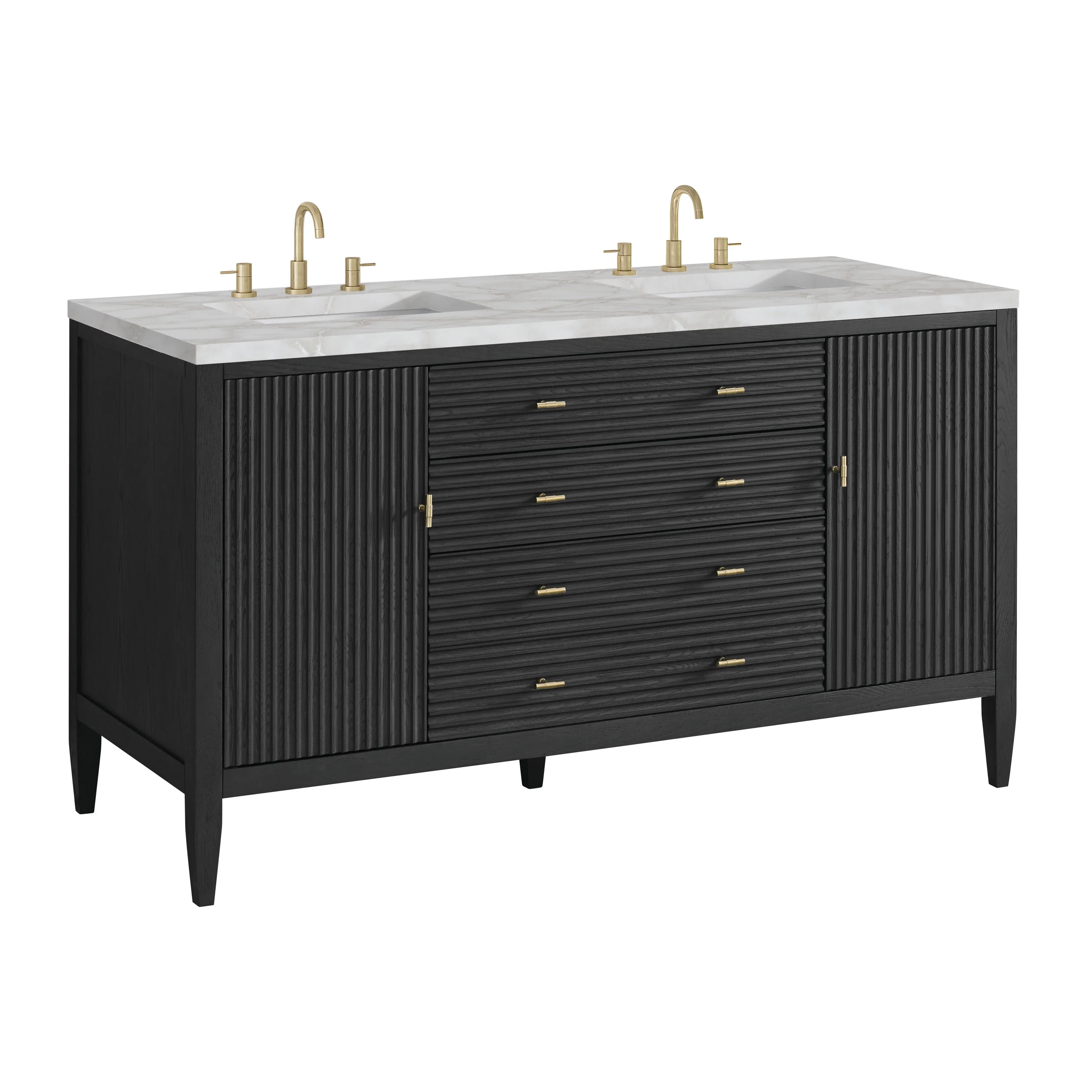 Myrrin 60" Double Vanity, Carbon Oak w/ 3 CM Victorian Silver Silestone Top w/FreePower Wireless Charger