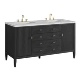 Myrrin 60" Double Vanity, Carbon Oak w/ 3 CM Victorian Silver Silestone Top w/FreePower Wireless Charger