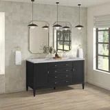 Myrrin 60" Double Vanity, Carbon Oak w/ 3 CM Victorian Silver Silestone Top w/FreePower Wireless Charger