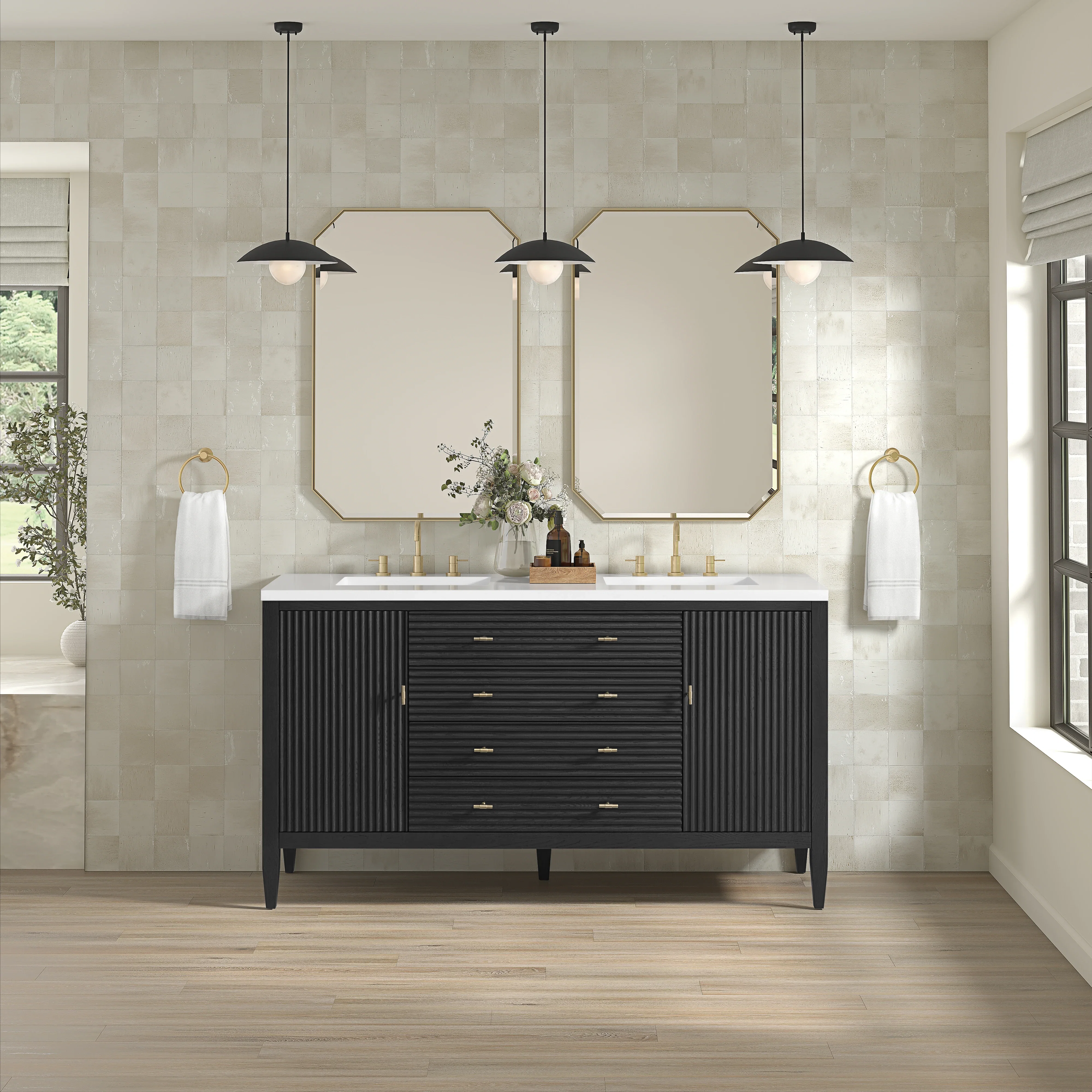 Myrrin 60" Double Vanity, Carbon Oak