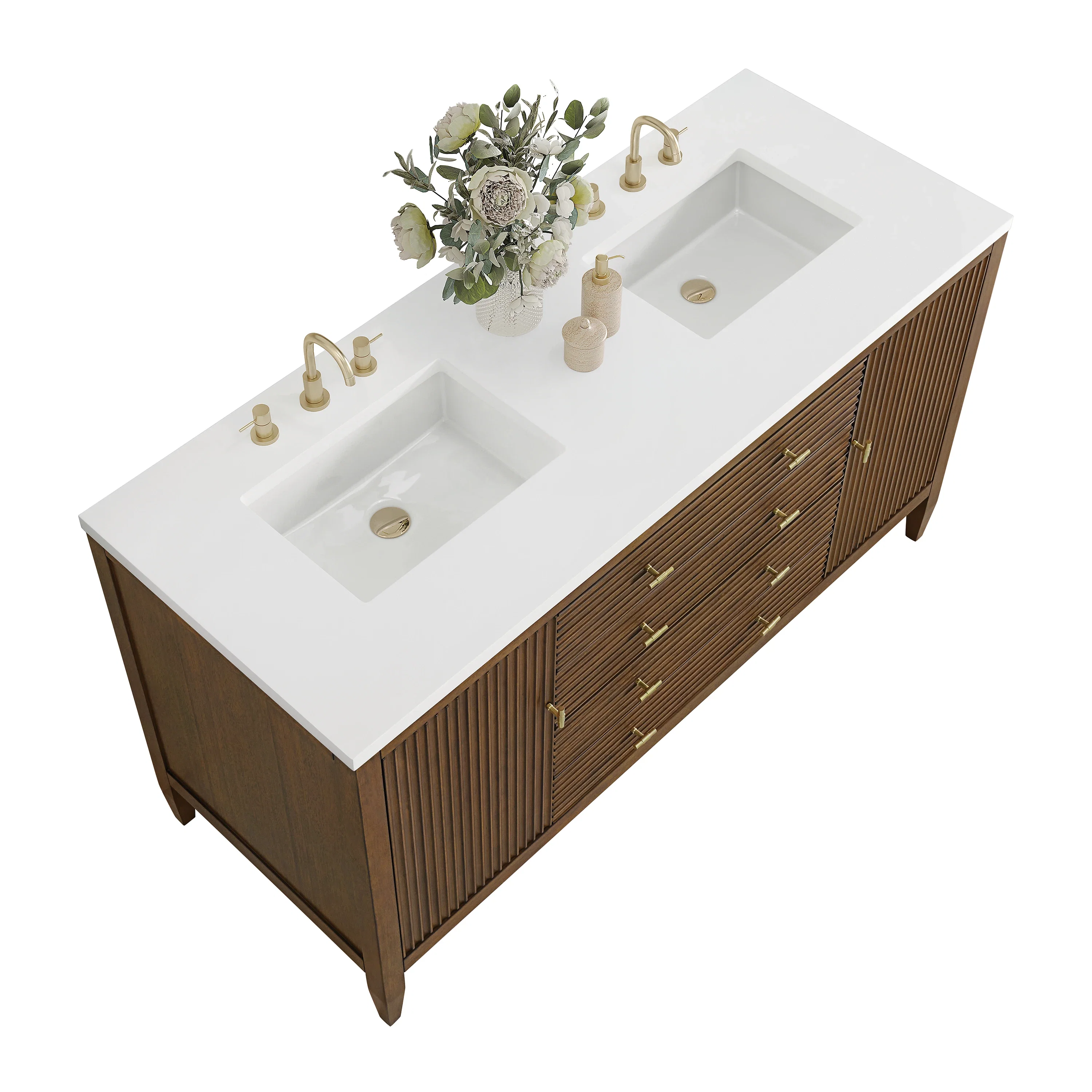 Myrrin 60" Double Vanity, Mid Century Walnut