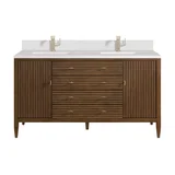 Myrrin 60" Double Vanity, Mid Century Walnut w/ Single Hole 3 CM White Zeus Silestone Top & Backsplash
