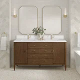 Myrrin 60" Double Vanity, Mid Century Walnut w/ Single Hole 3 CM White Zeus Silestone Top & Backsplash