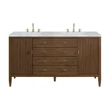 Myrrin 60" Double Vanity, Mid Century Walnut w/ 3 CM Carrara White Marble Top