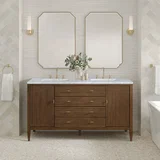 Myrrin 60" Double Vanity, Mid Century Walnut w/ 3 CM Carrara White Marble Top