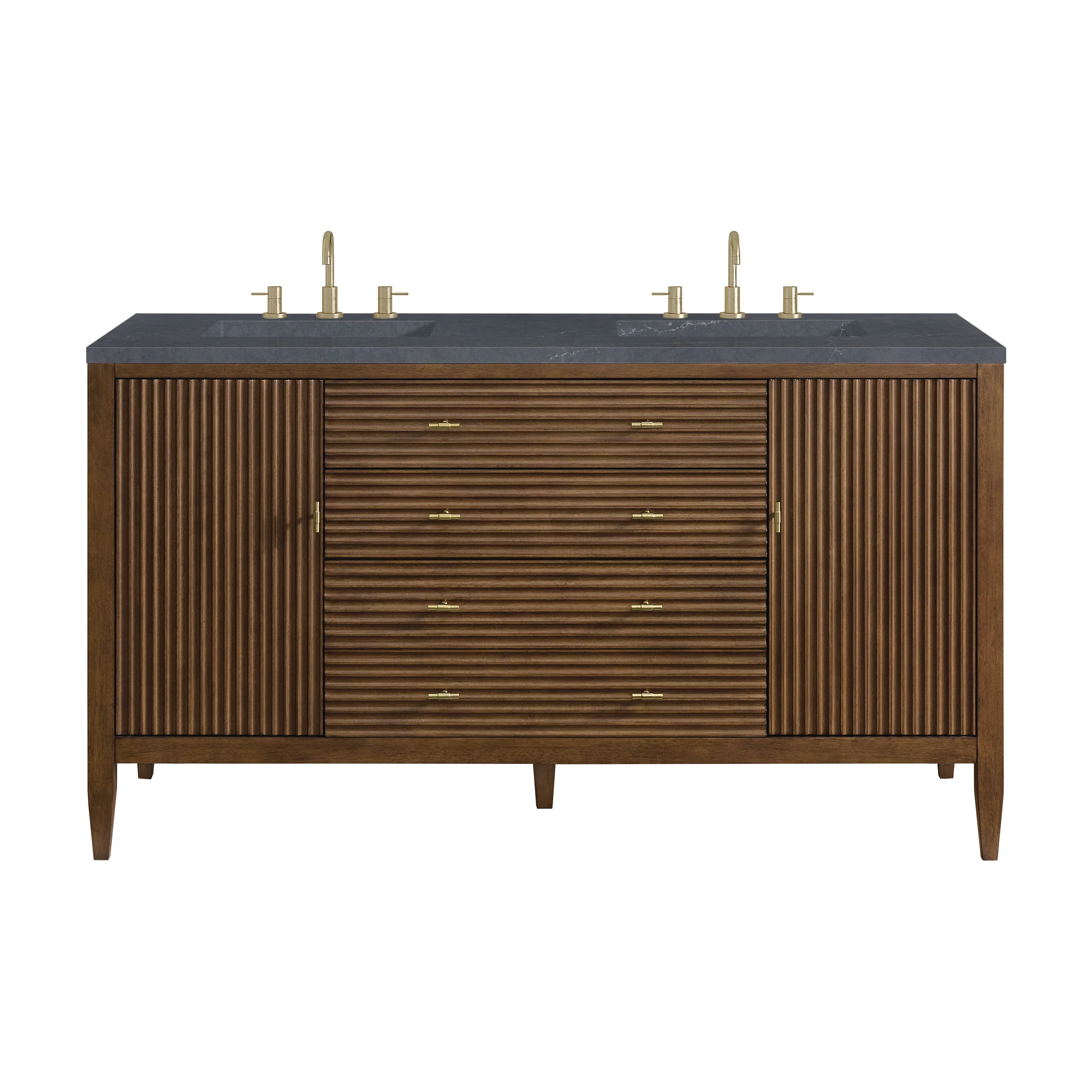 Myrrin 60" Double Vanity, Mid Century Walnut w/ 3 CM Charcoal Soapstone Silestone Top
