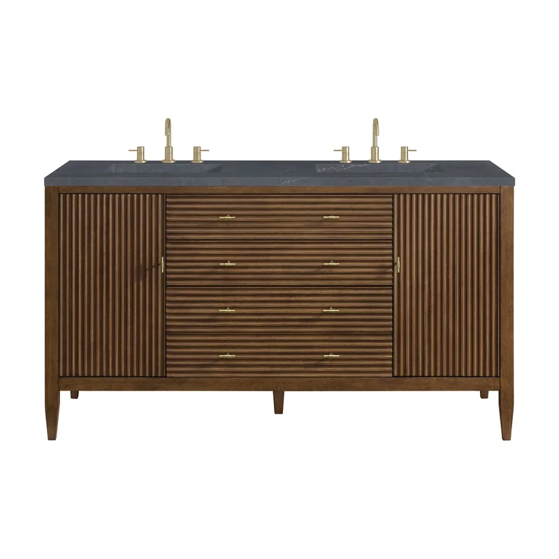 Myrrin 60" Double Vanity, Mid Century Walnut w/ 3 CM Charcoal Soapstone Silestone Top