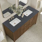 Myrrin 60" Double Vanity, Mid Century Walnut w/ 3 CM Charcoal Soapstone Silestone Top