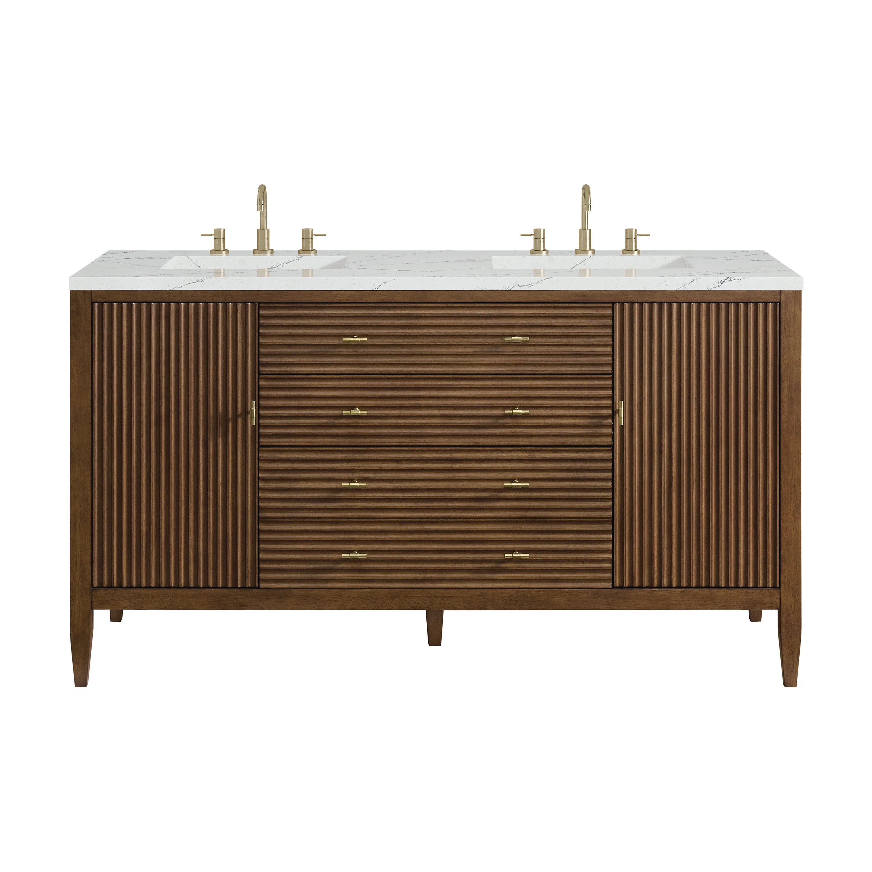 Myrrin 60" Double Vanity, Mid Century Walnut w/ 3 CM Ethereal Noctis Silestone Top