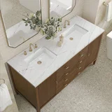 Myrrin 60" Double Vanity, Mid Century Walnut w/ 3 CM Ethereal Noctis Silestone Top