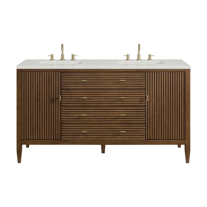 Myrrin 60" Double Vanity, Mid Century Walnut w/ 3 CM Lime Delight Silestone Top