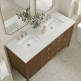 Myrrin 60" Double Vanity, Mid Century Walnut w/ 3 CM Lime Delight Silestone Top