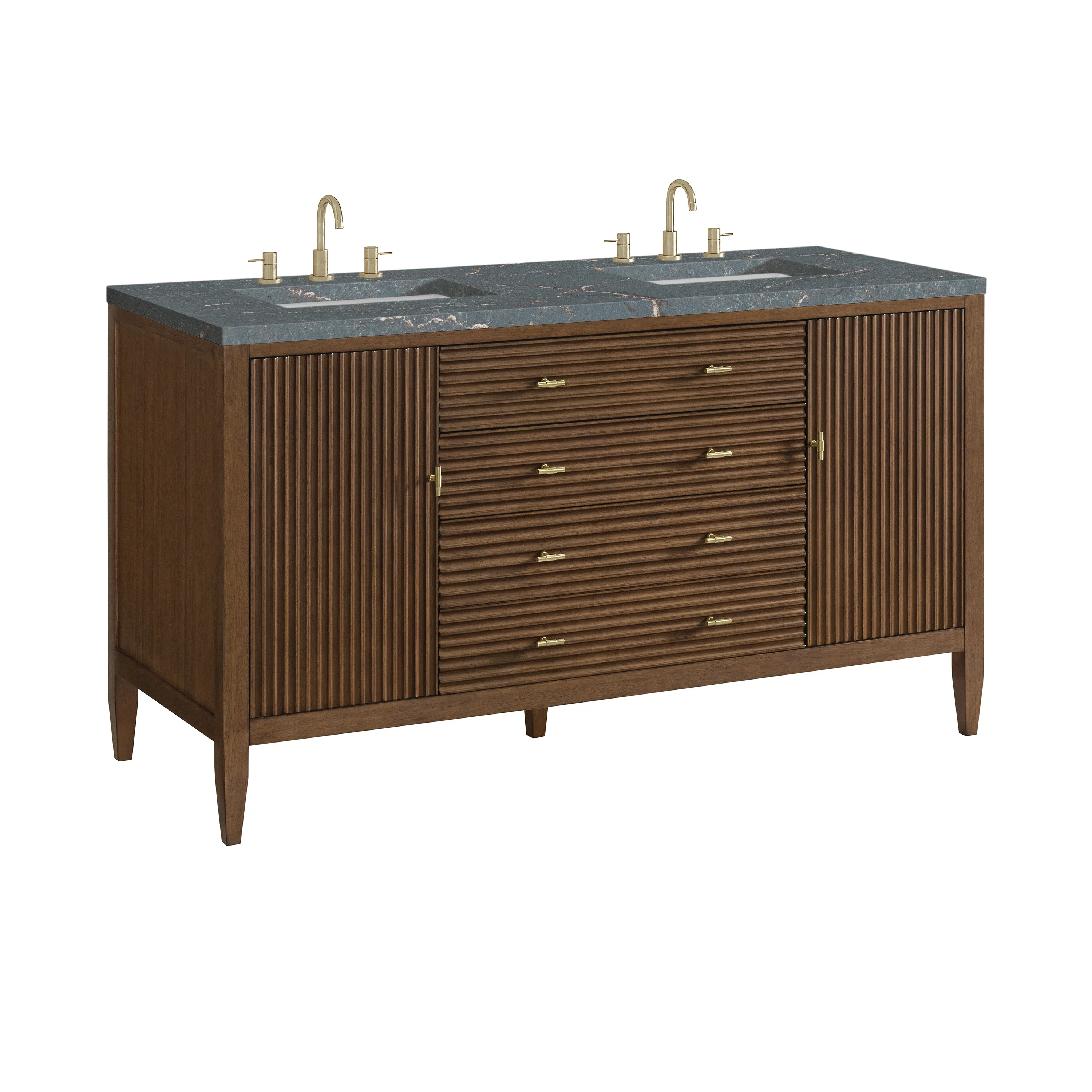 Myrrin 60" Double Vanity, Mid Century Walnut w/ 3 CM Parisien Bleu Silestone Top