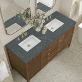 Myrrin 60" Double Vanity, Mid Century Walnut w/ 3 CM Parisien Bleu Silestone Top