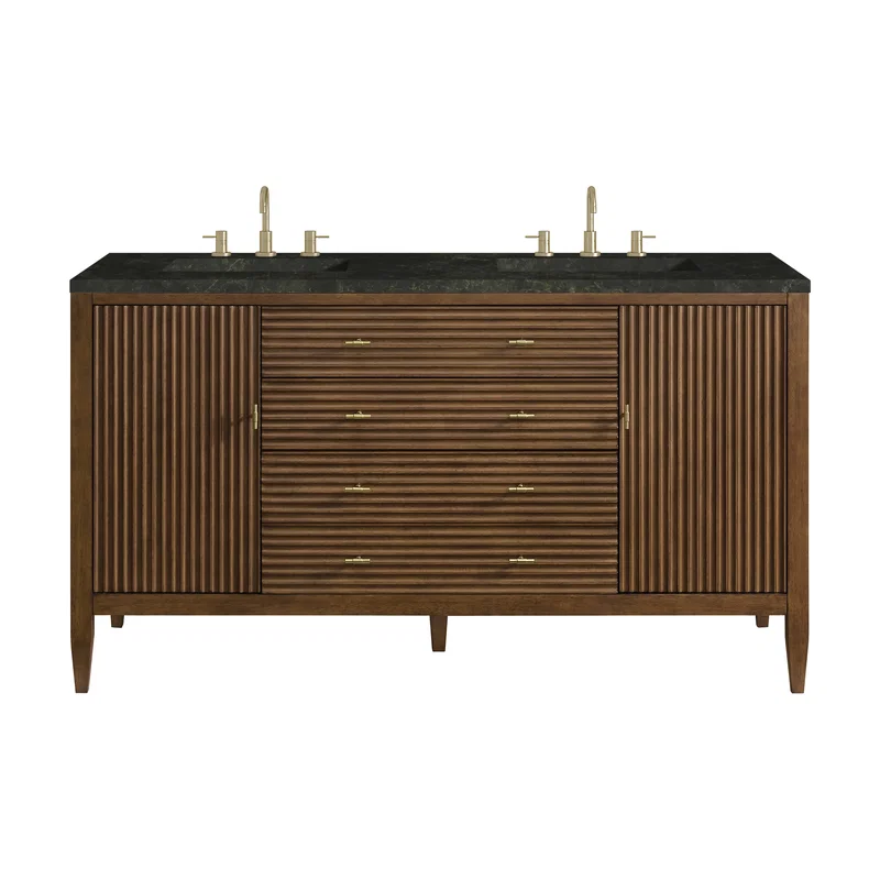 Myrrin 60" Double Vanity, Mid Century Walnut, w/ 3 CM Phantome Eclos Top