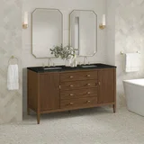 Myrrin 60" Double Vanity, Mid Century Walnut, w/ 3 CM Phantome Eclos Top