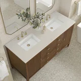 Myrrin 60" Double Vanity, Mid Century Walnut, w/ 3 CM Siberian Silestone Top