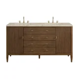 Myrrin 60" Double Vanity, Mid Century Walnut, w/ 3 CM Tajnar Eclos Top